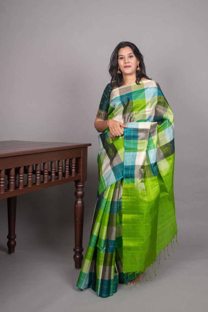 White and green palum pazhamum silk saree