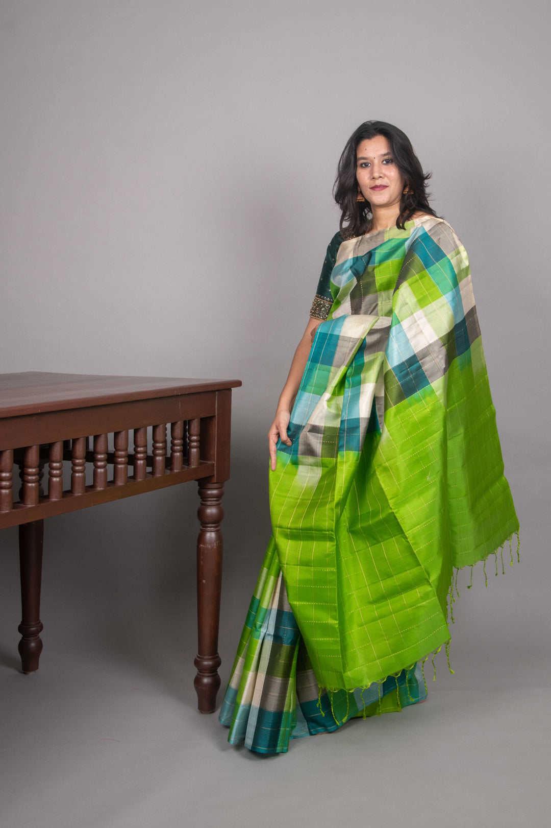White and green palum pazhamum silk saree