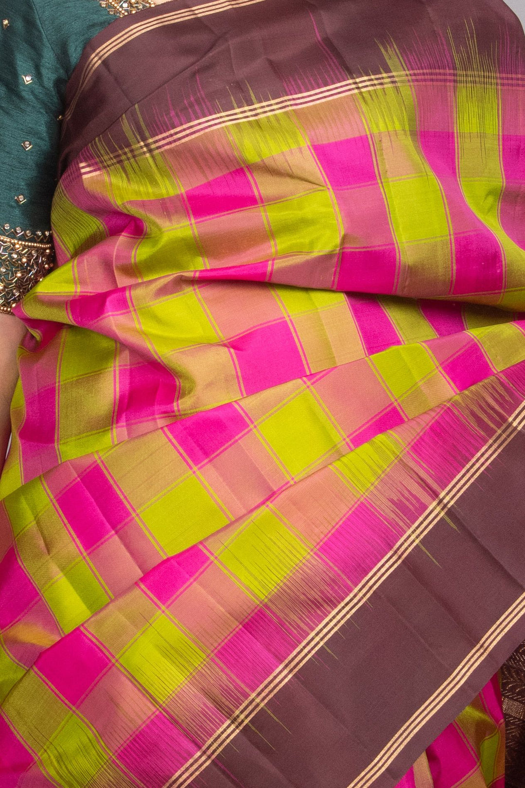 Green pink and brown palum pazhamum silk saree