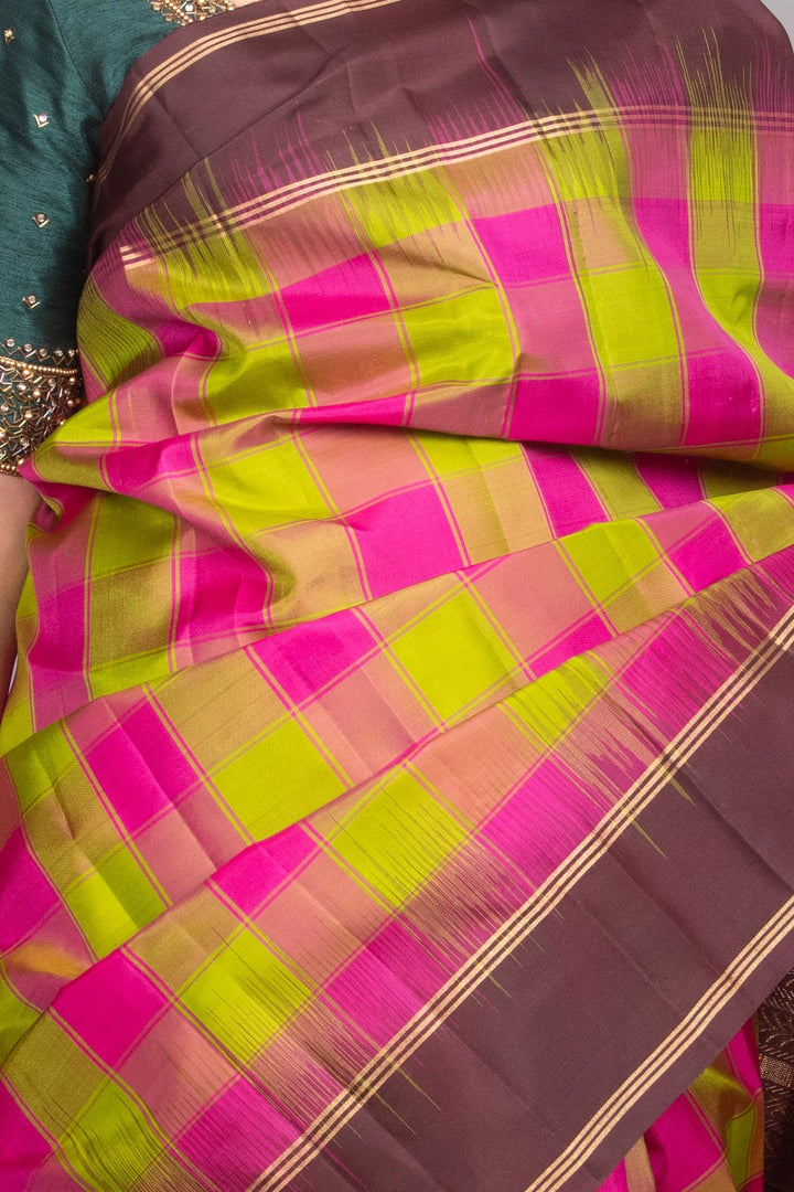 Green pink and brown palum pazhamum silk saree