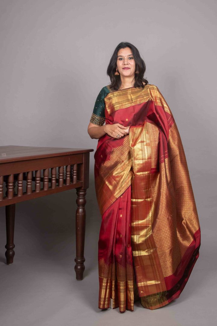 Maroon pure kanchipuram silk saree