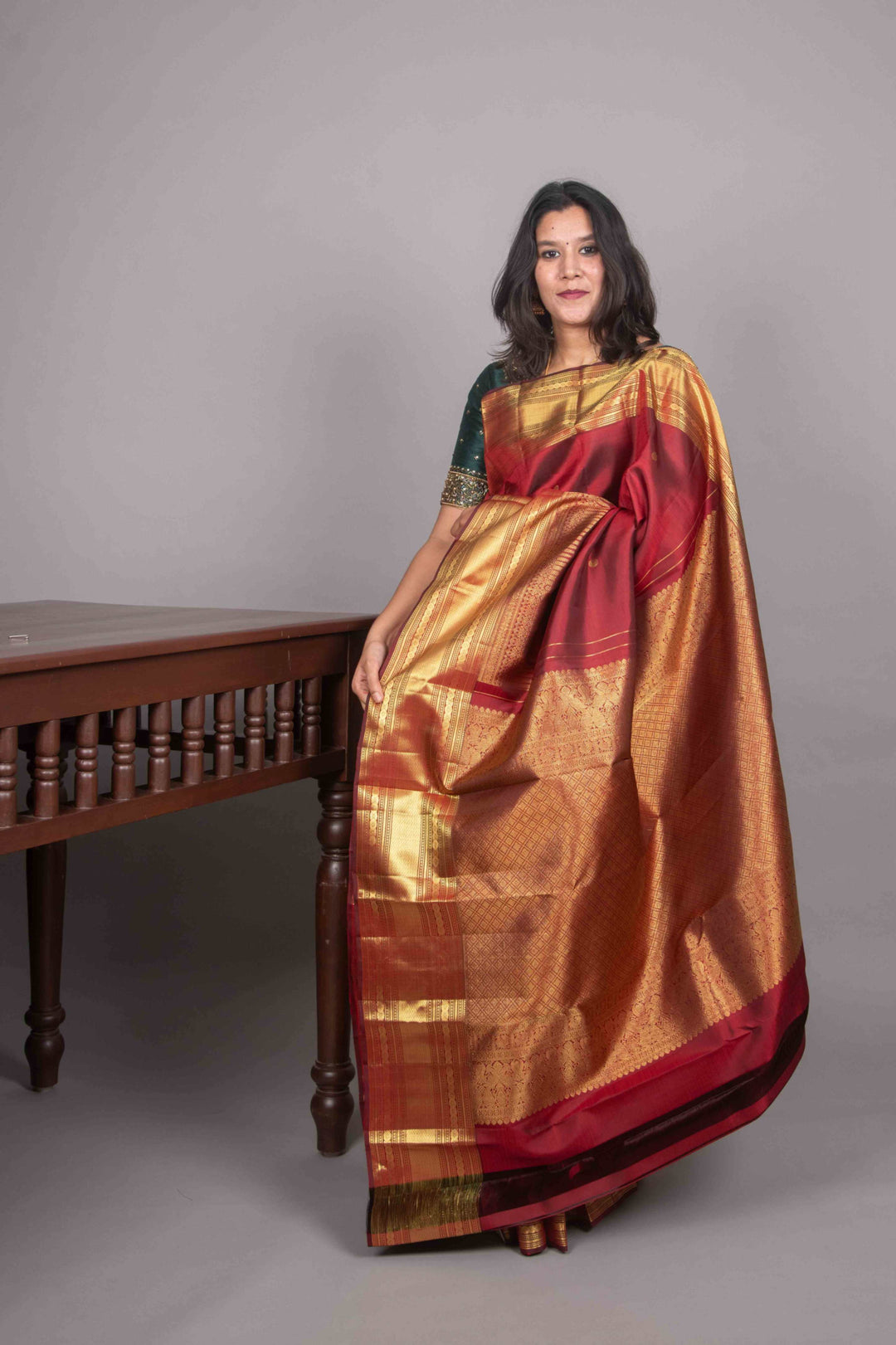 Maroon pure kanchipuram silk saree