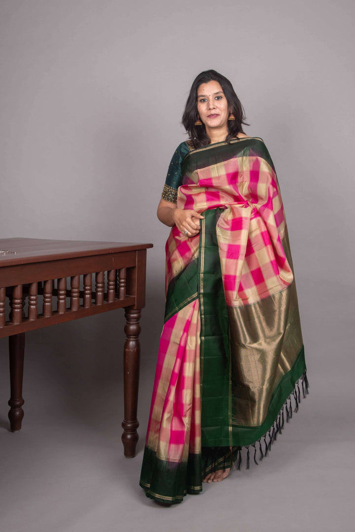 Pink and green palum pazhamum silk saree