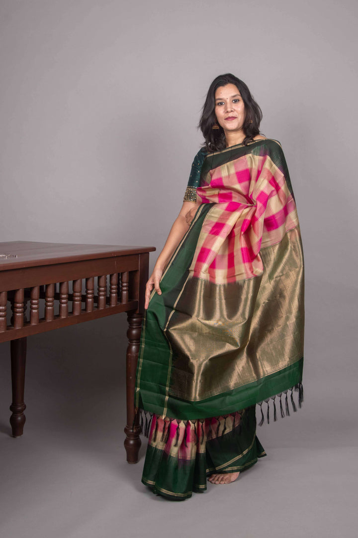 Pink and green palum pazhamum silk saree