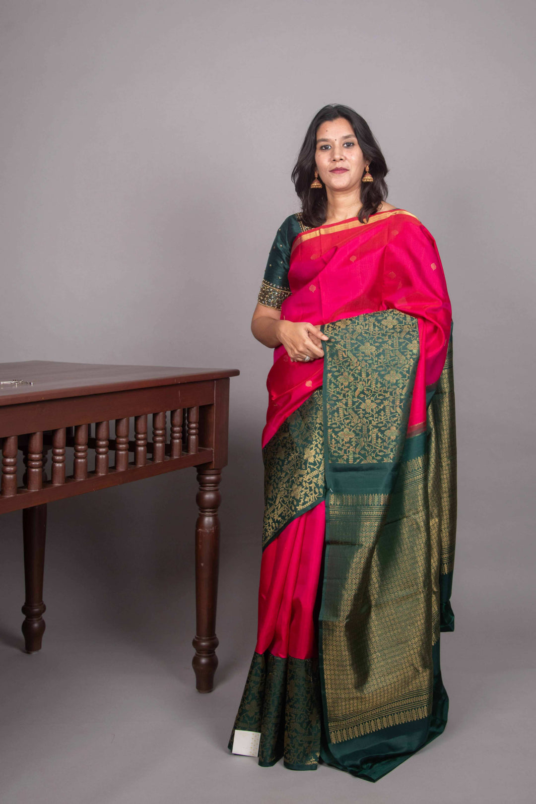 Pink and green designer kanjivaram silk saree