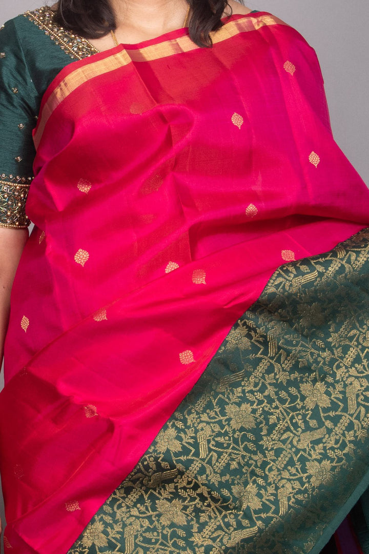 Pink and green designer kanjivaram silk saree