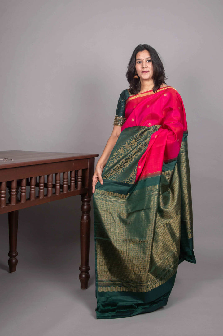 Pink and green designer kanjivaram silk saree