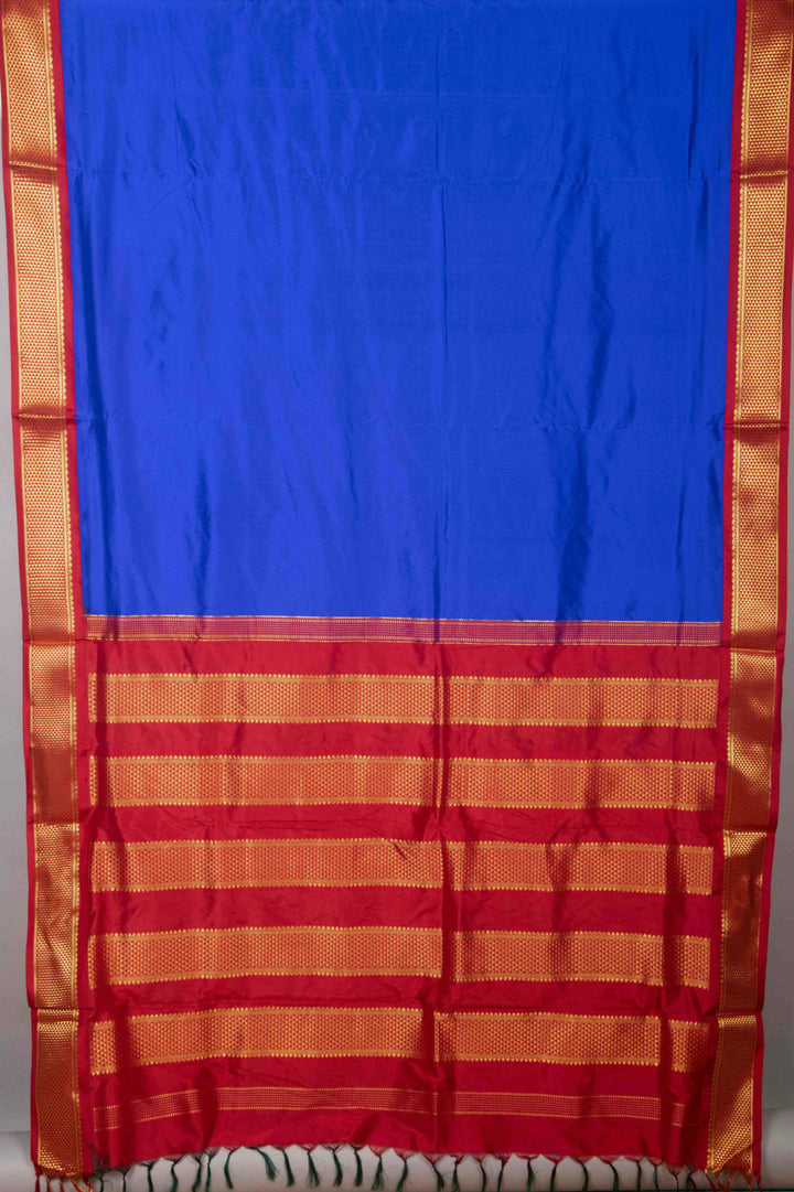 Blue and red 9 yard silk saree
