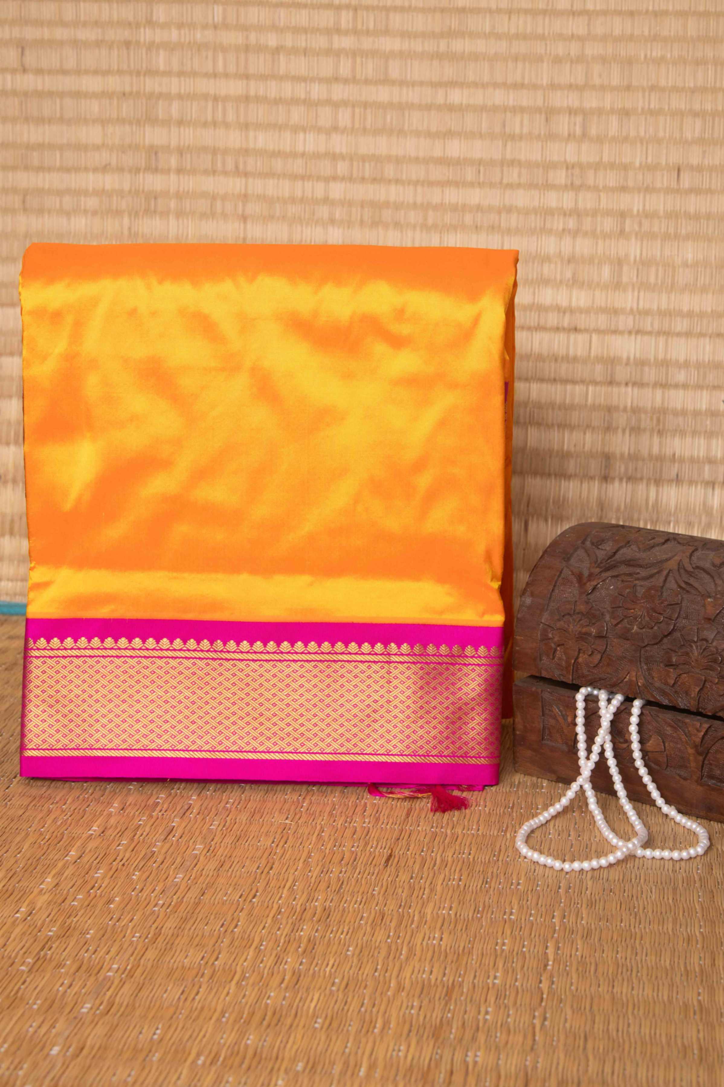 Yellow and pink 9 yard silk saree