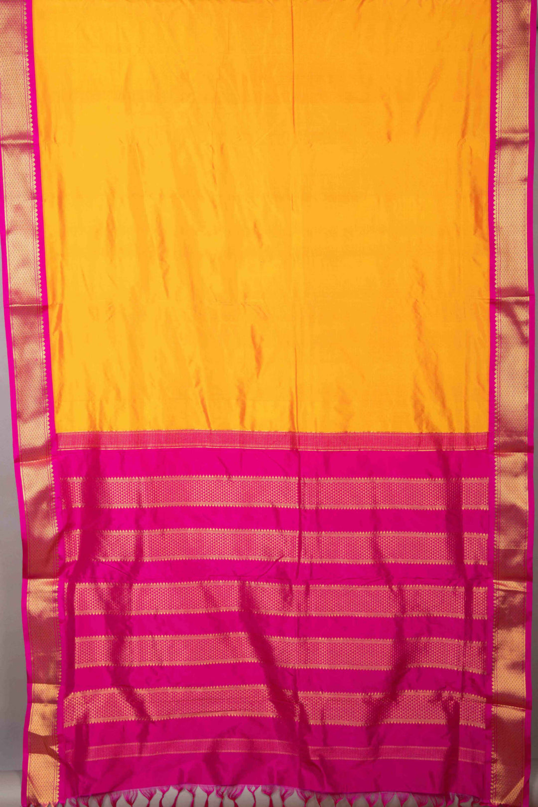 Yellow and pink 9 yard silk saree-replace