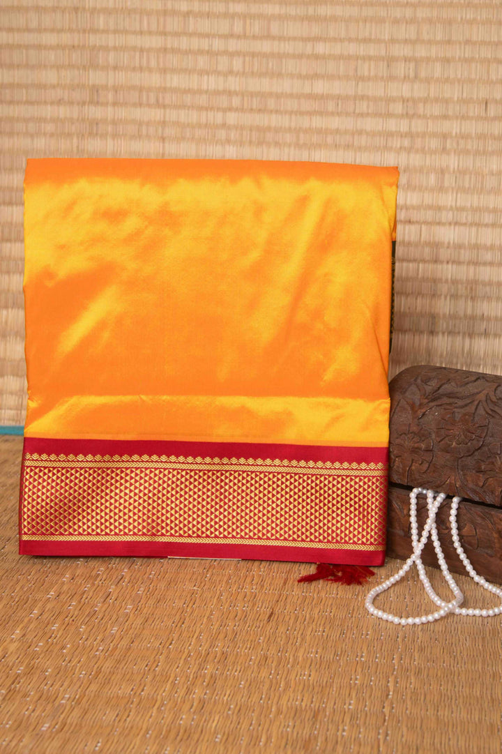 Yellow ganga jamuna 9 yard silk saree
