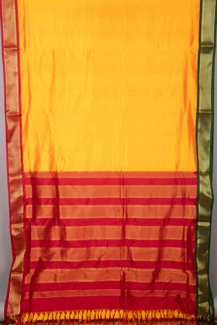 Yellow ganga jamuna 9 yard silk saree