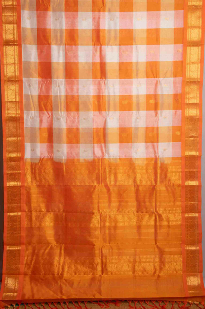 Offwhite and orange silk cotton saree