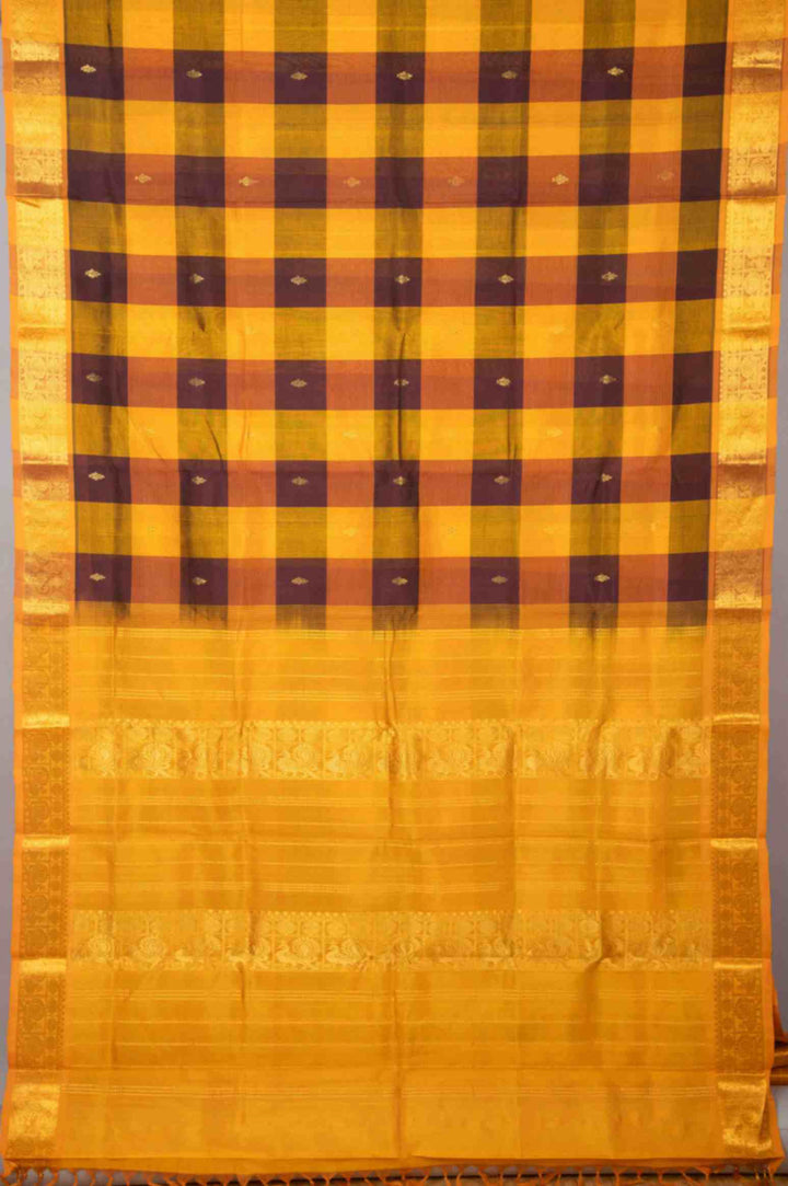 Mustard and brown palum pazhamum silk coton saree