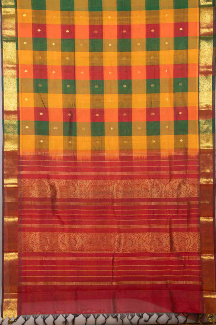 Green and red palum pazhamum silk cotton saree