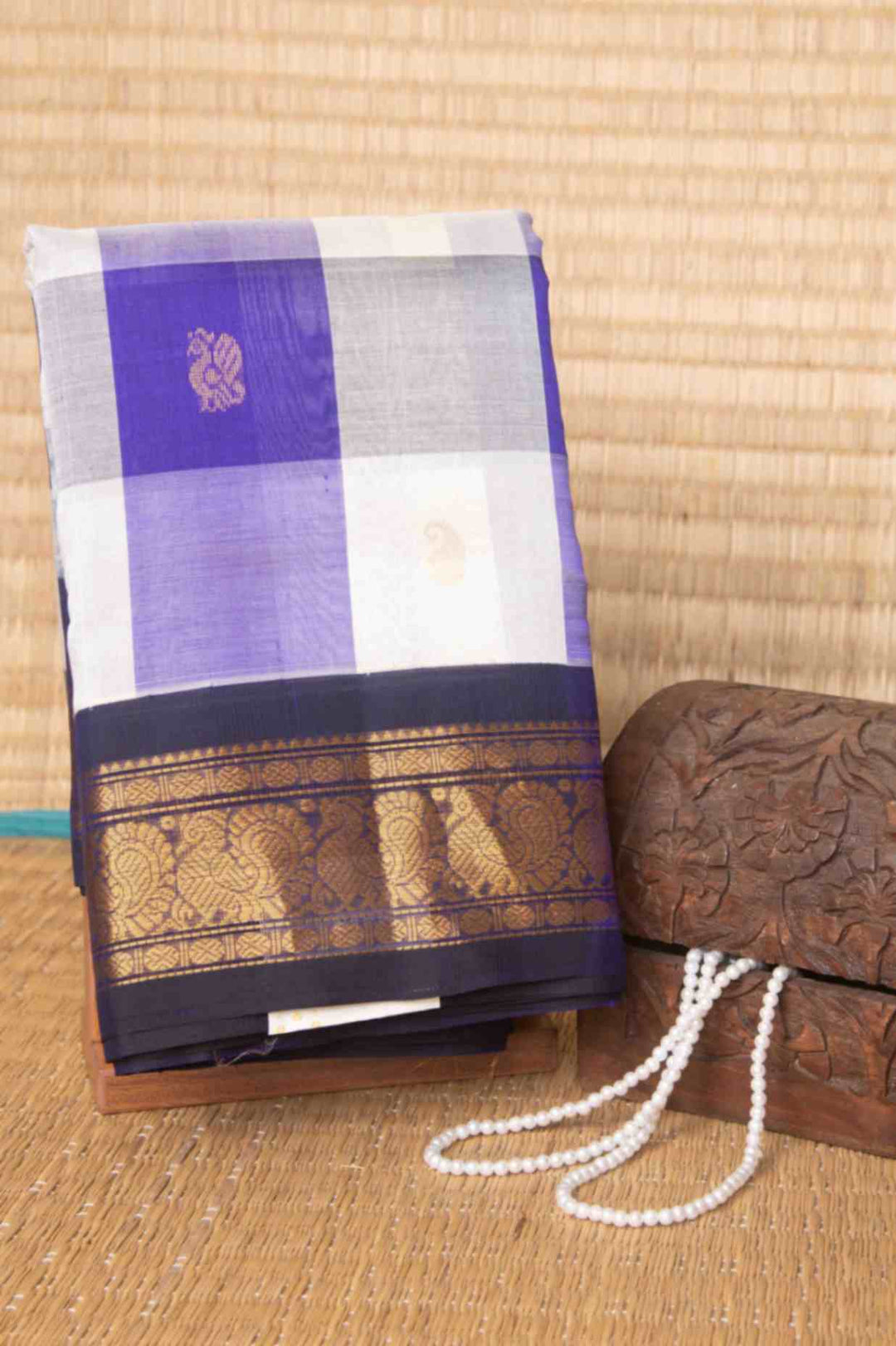 Offwhite and blue palum pazhamum silk cotton saree