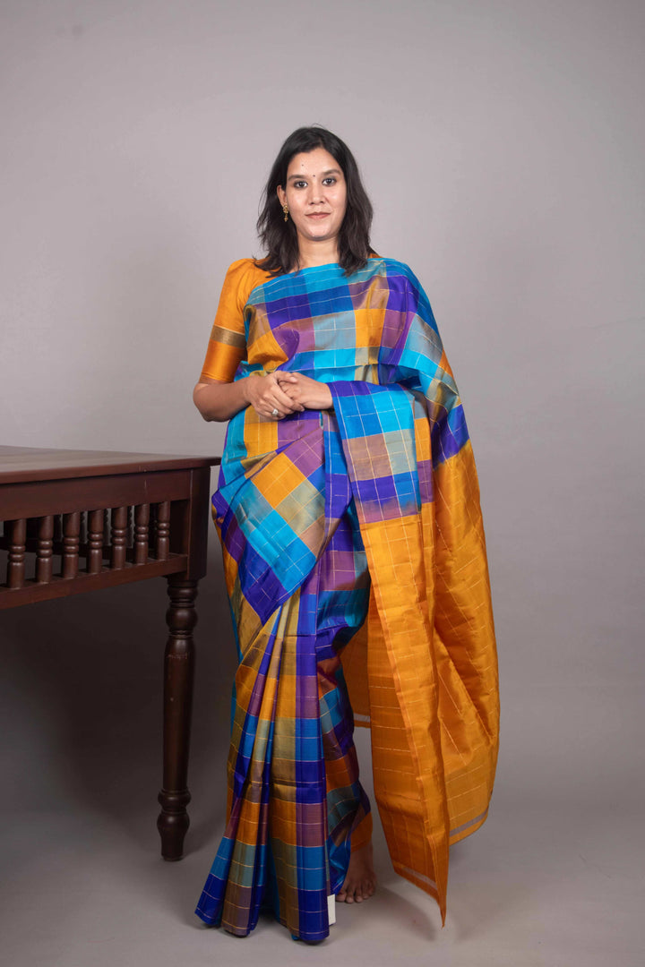 Blue and Mustard palum pazhamum silk saree
