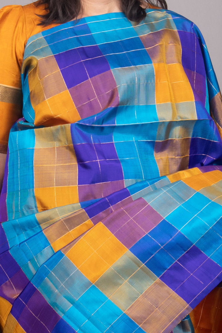 Blue and Mustard palum pazhamum silk saree