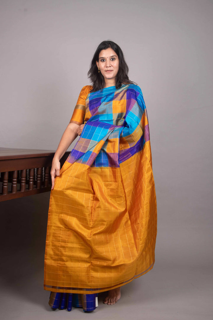 Blue and Mustard palum pazhamum silk saree