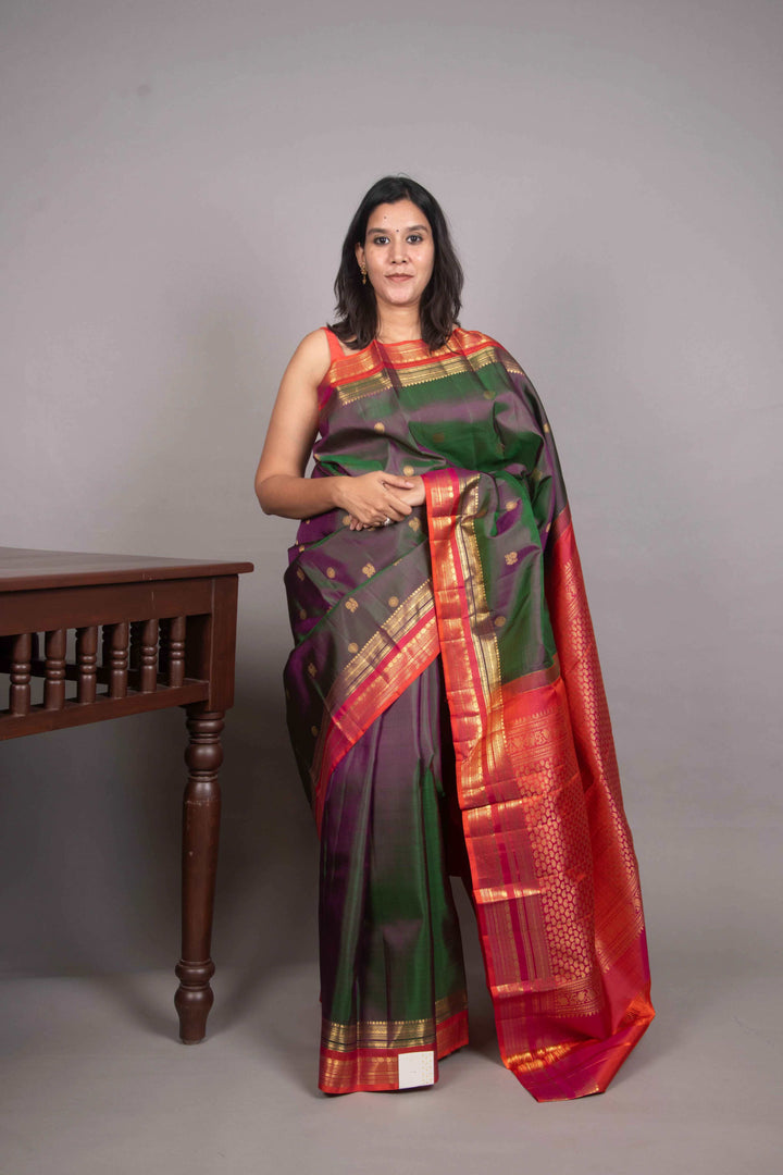 Dual tone purple and rust kanchipuram silk saree