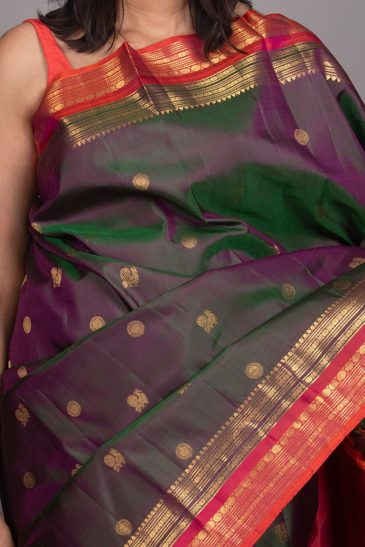 Dual tone purple and rust kanchipuram silk saree