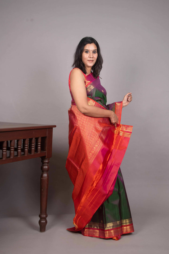 Dual tone purple and rust kanchipuram silk saree