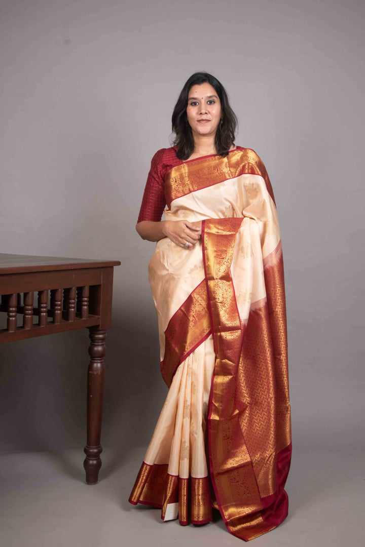 White Frost White and Red korvai silk saree