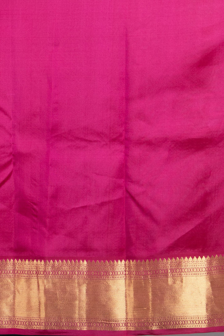 Jade green and Magenta Needle Embroidery Fusion kanjivaram silk saree