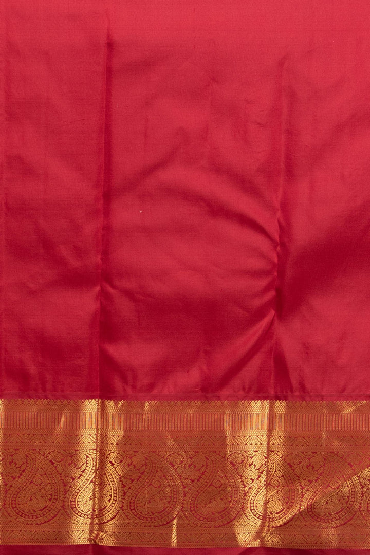 Beige and Apple Red korvai kanchipuram silk saree