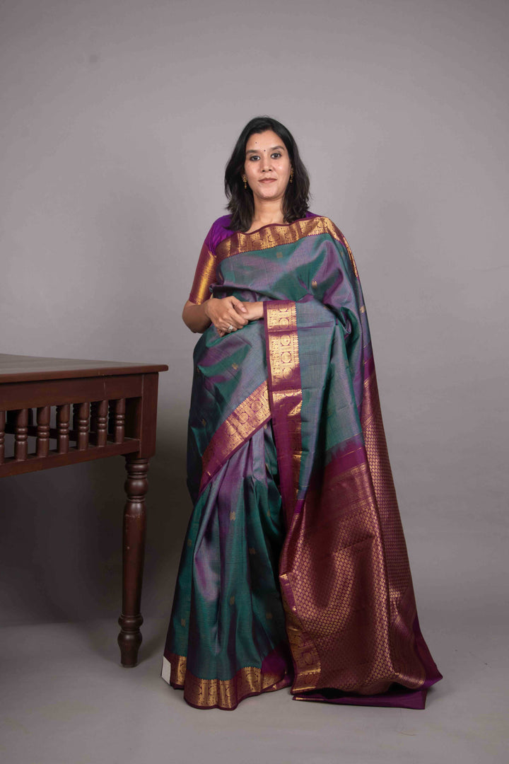 Dual tone Blue and Purple Traditional silk saree