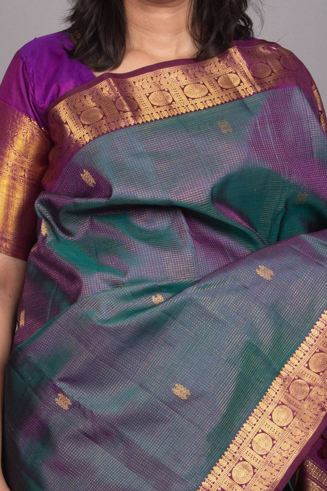 Dual tone Blue and Purple Traditional silk saree