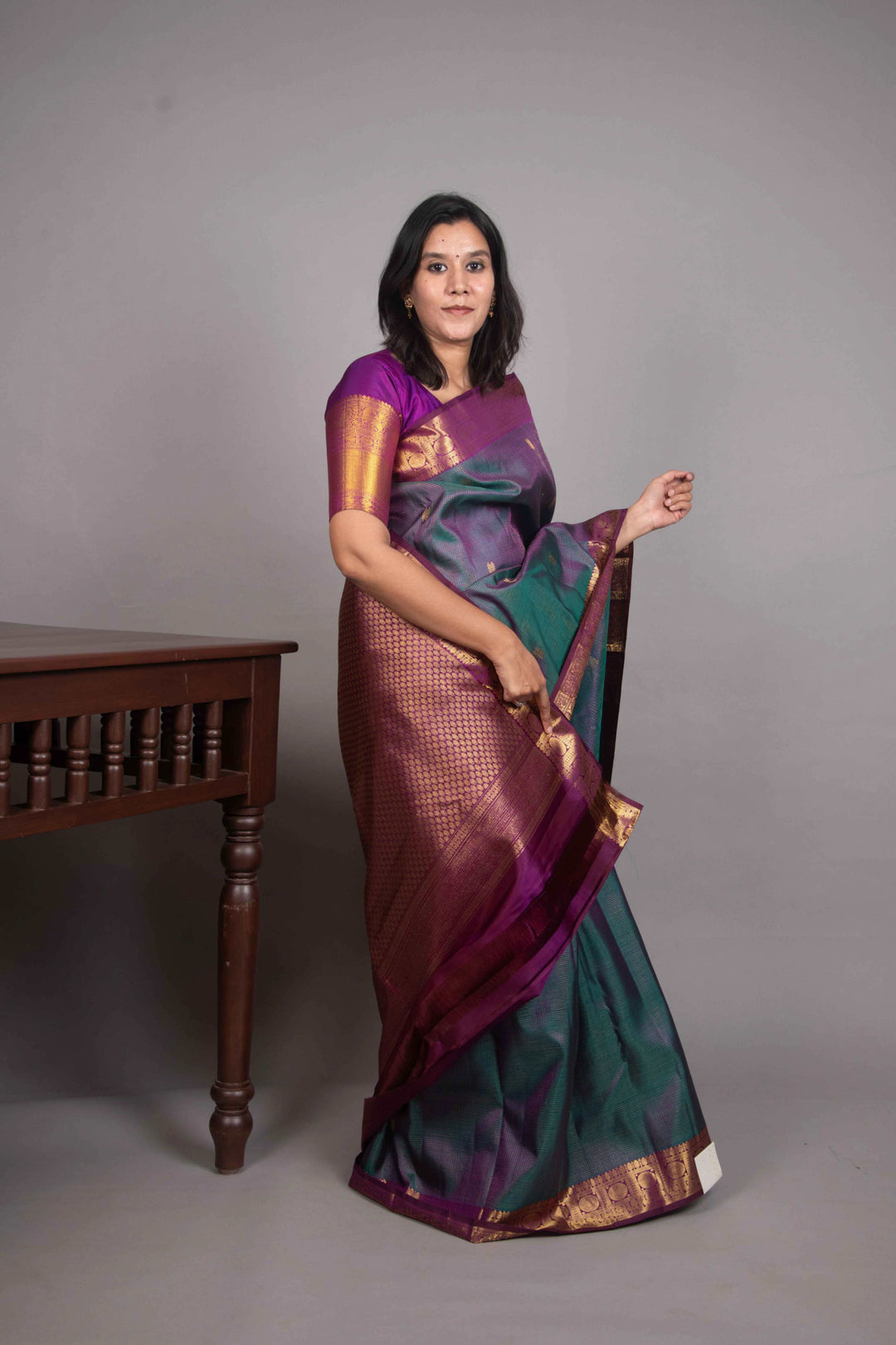 Dual tone Blue and Purple Traditional silk saree