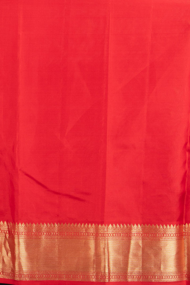 Saffron Yellow and Red Needle Embroidery Fusion silk saree