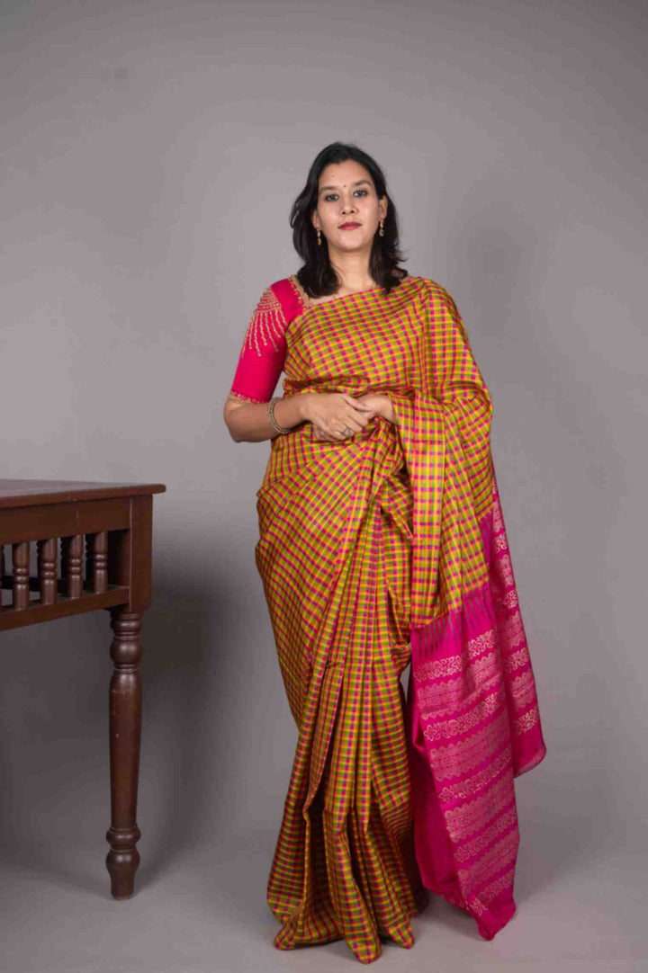 Palum Pazhamum Blockprinted Fusion silk saree