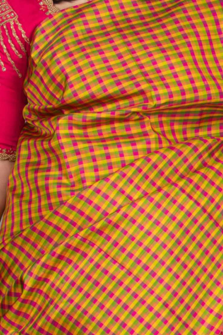 Palum Pazhamum Blockprinted Fusion silk saree