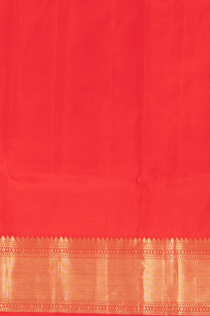 Jade green and Red Blockprinted Fusion Silk Saree