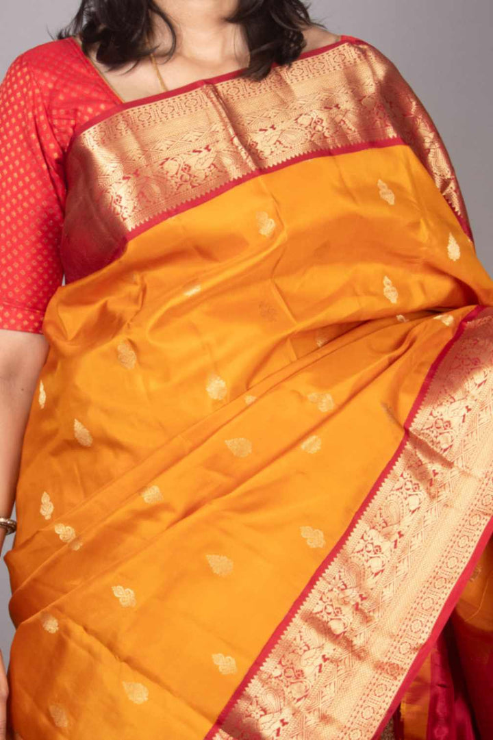 Golden Yellow and Red korvai silk saree
