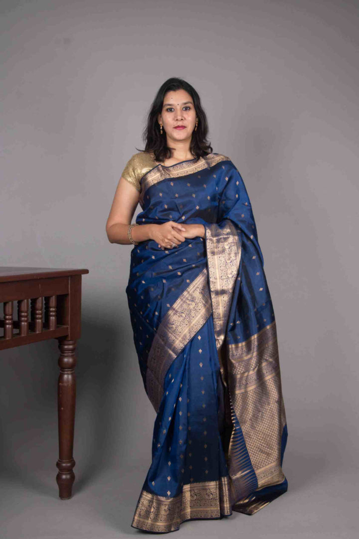 French Navyblue butta silk saree