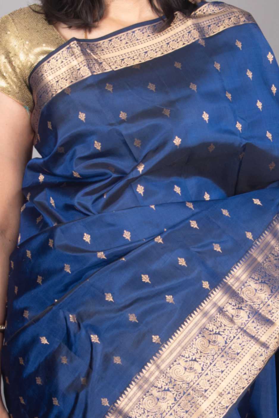 French Navyblue butta silk saree