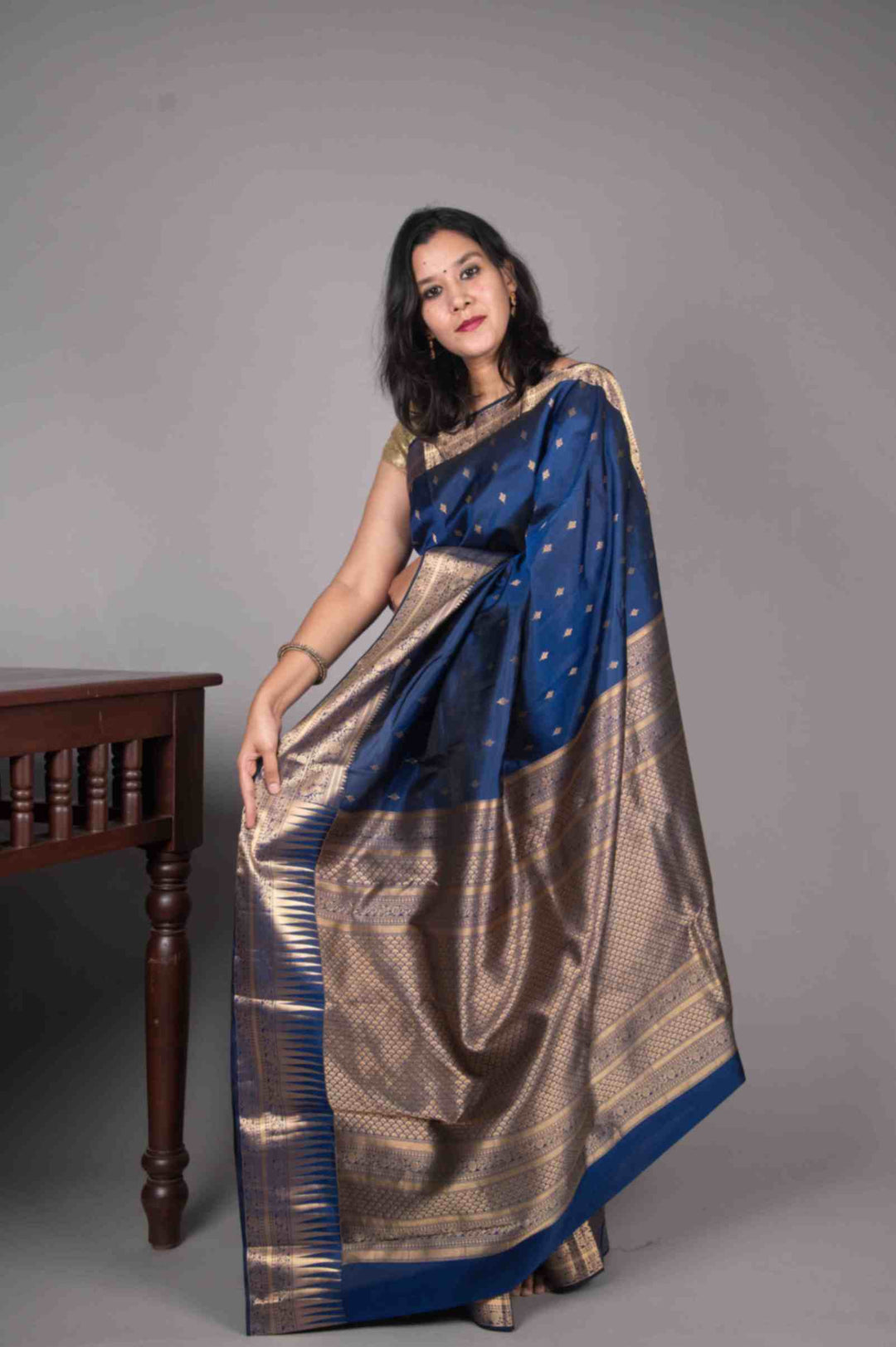French Navyblue butta silk saree