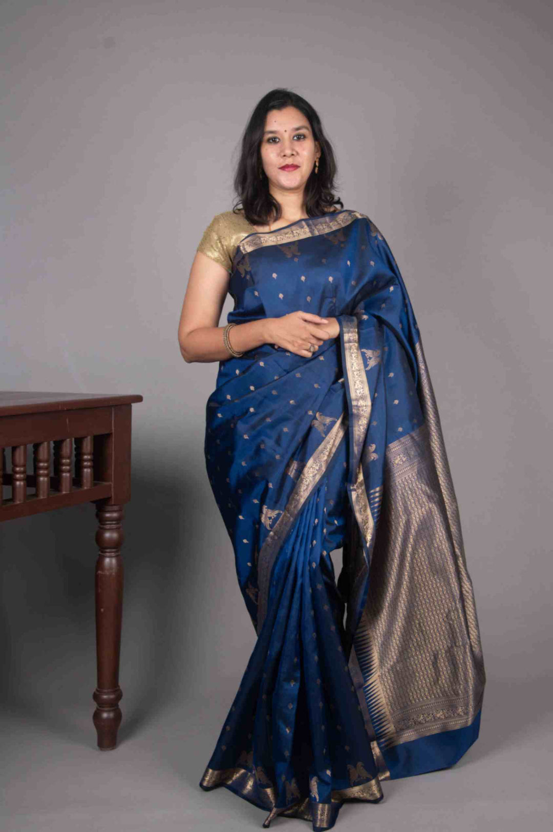 Navyblue and Parrot Butta silk saree