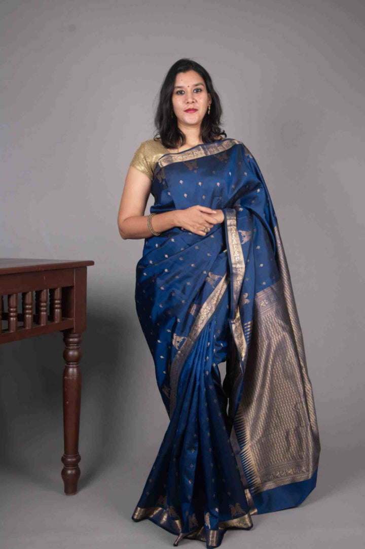 Navyblue and Parrot Butta silk saree