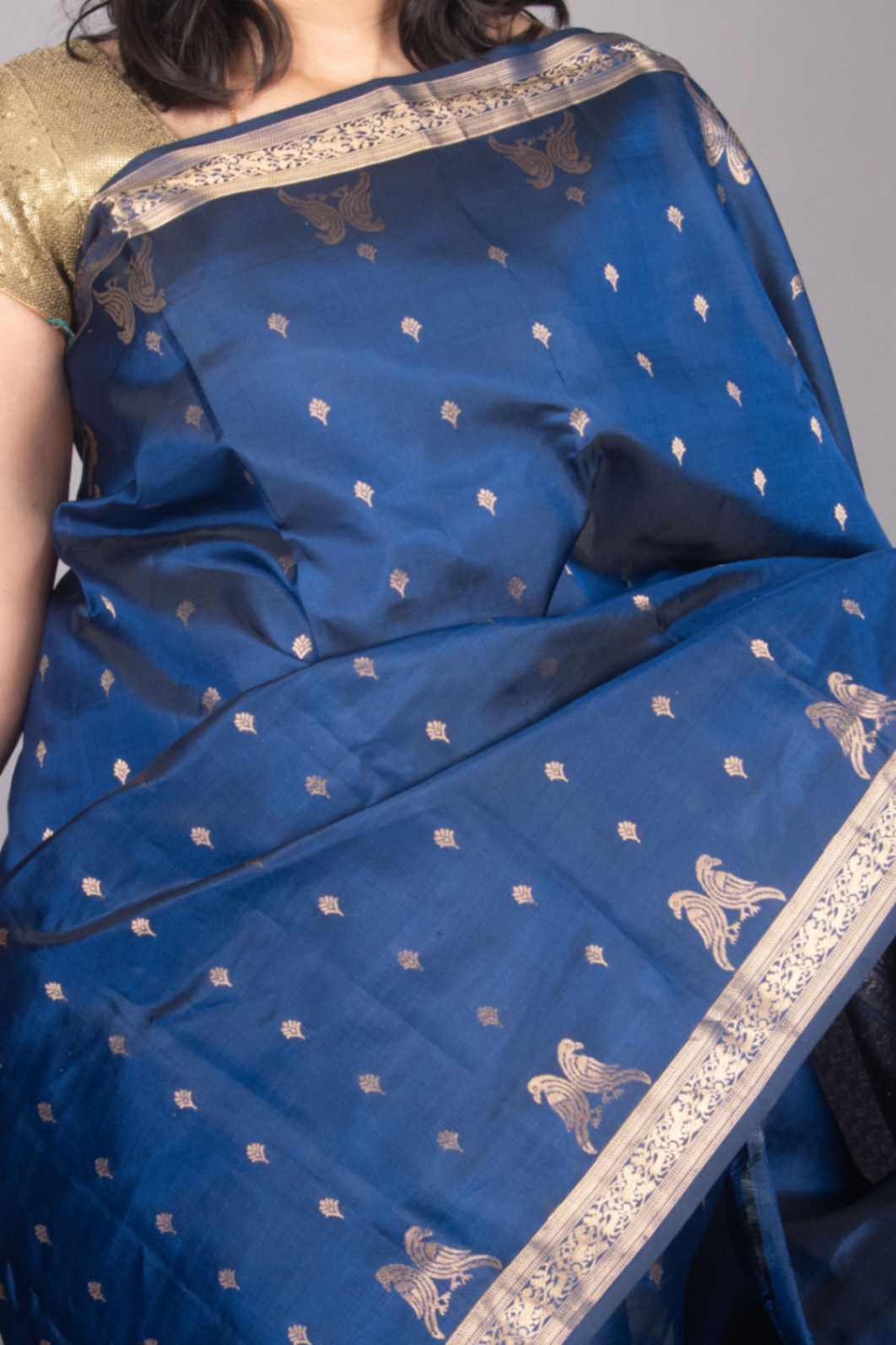 Navyblue and Parrot Butta silk saree