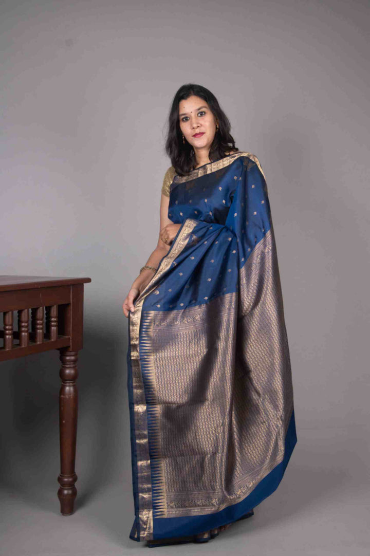 Navyblue and Parrot Butta silk saree