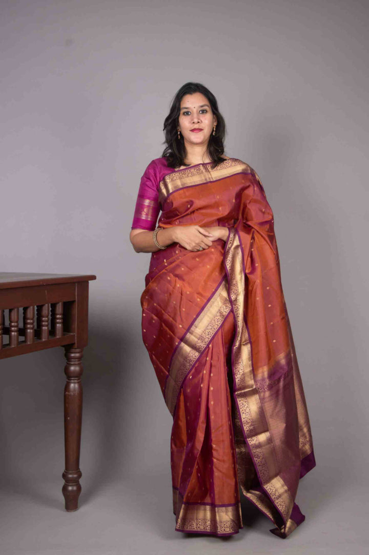 Dual tone Honey and Purple silk saree