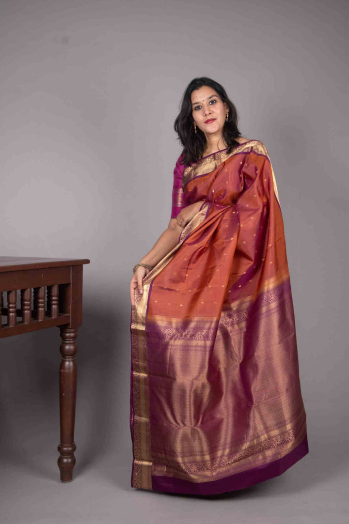 Dual tone Honey and Purple silk saree