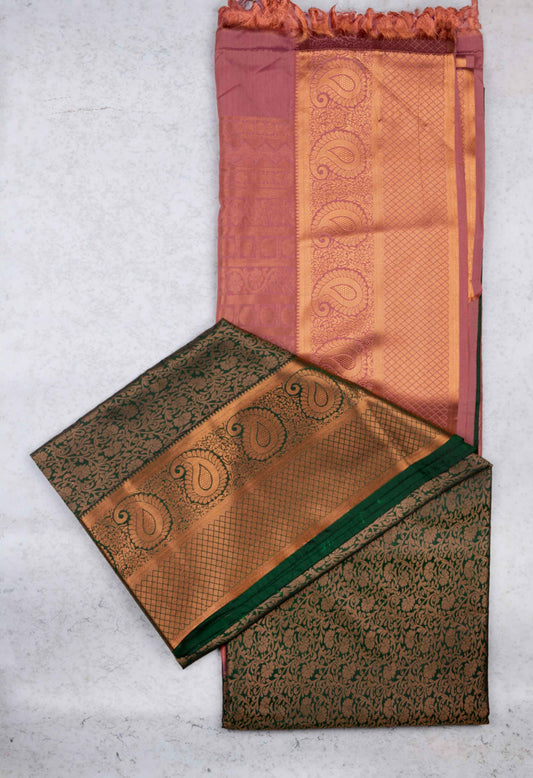 Green brocade semi soft silk saree