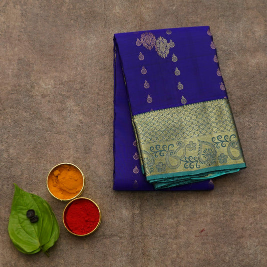 Royal blue and green silk saree