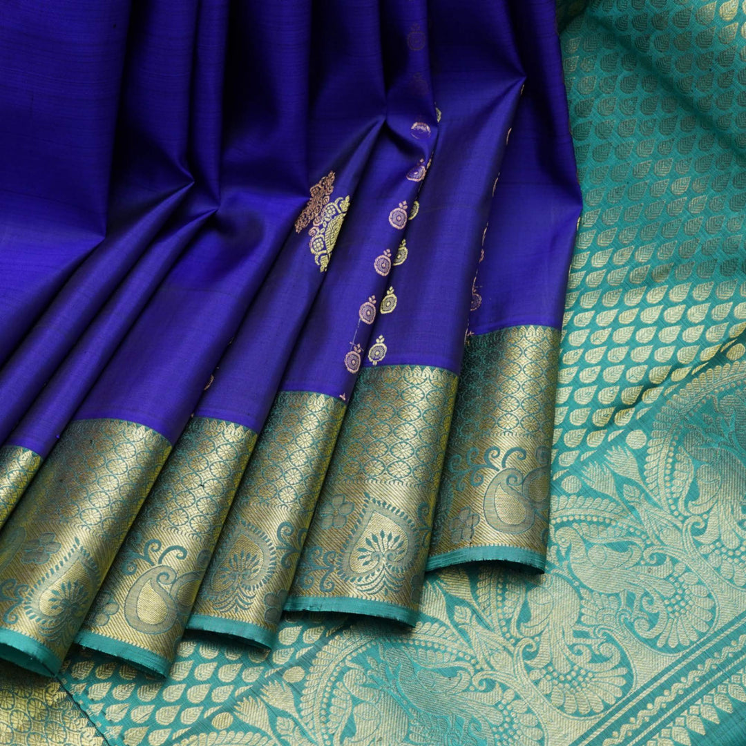 Royal blue and green silk saree