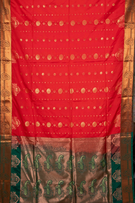 Red and green semi silk saree